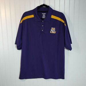 LSU Tigers Embroidery Polo Men Large Purple Gold Short Sleeve Football Pro Edge